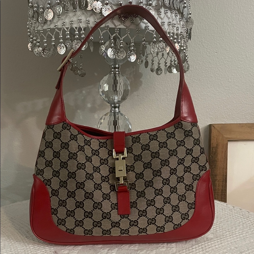 Vintage Gucci Red and Gray Shoulder Bag